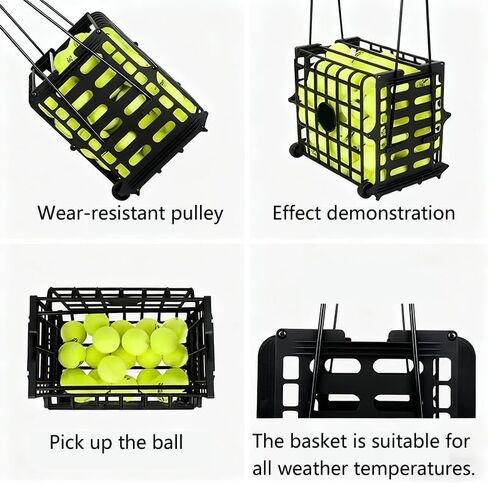 قادوس كرات التنس المحمول مع عجلة - سعة 75 كرة تنس، حامل سلة كرات التنس، حاوية منتقي المقطورات، تصميم سهل اللف للتمرين والتدريب in Kuwait