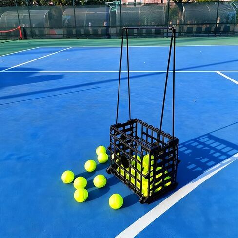 قادوس كرات التنس المحمول مع عجلة - سعة 75 كرة تنس، حامل سلة كرات التنس، حاوية منتقي المقطورات، تصميم سهل اللف للتمرين والتدريب in Kuwait