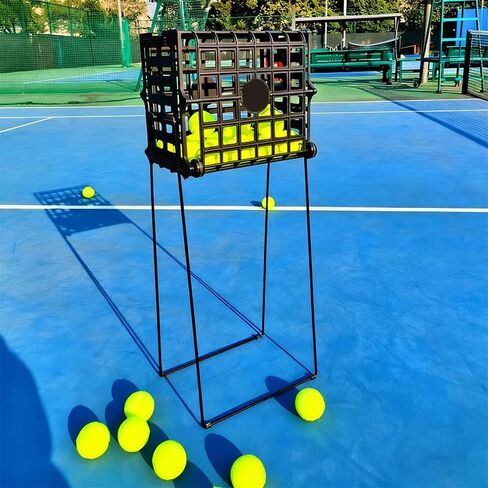 قادوس كرات التنس المحمول مع عجلة - سعة 75 كرة تنس، حامل سلة كرات التنس، حاوية منتقي المقطورات، تصميم سهل اللف للتمرين والتدريب in Kuwait