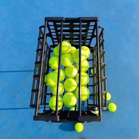 قادوس كرات التنس المحمول مع عجلة - سعة 75 كرة تنس، حامل سلة كرات التنس، حاوية منتقي المقطورات، تصميم سهل اللف للتمرين والتدريب in Kuwait