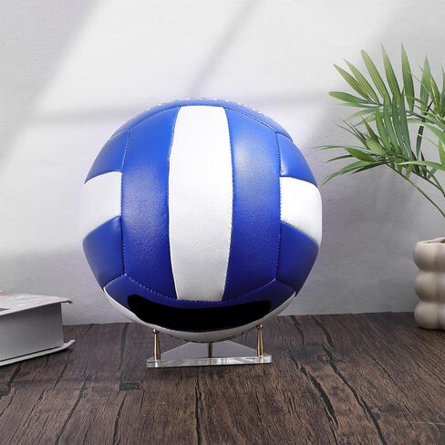 Acrylic Football Stand with Gold Pegs & Rubber Feet, Ball Holder with Stainless Steel Rods for Basketball, Football, Soccer, Volleyball, Round-Edge Rack for Balls, Easy to Assemble in Saudi Arabia