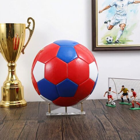 Acrylic Football Stand with Gold Pegs & Rubber Feet, Ball Holder with Stainless Steel Rods for Basketball, Football, Soccer, Volleyball, Round-Edge Rack for Balls, Easy to Assemble in Saudi Arabia