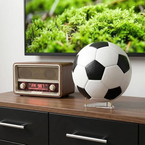 Acrylic Football Stand with Gold Pegs & Rubber Feet, Ball Holder with Stainless Steel Rods for Basketball, Football, Soccer, Volleyball, Round-Edge Rack for Balls, Easy to Assemble in Saudi Arabia
