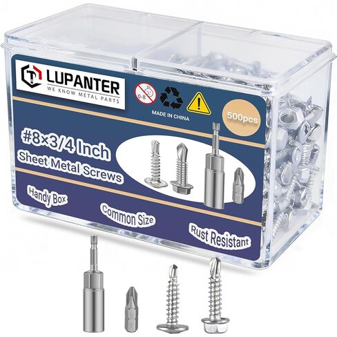 500 قطعة #8x3/4 مجموعة متنوعة من براغي الحفر الذاتي، 410 رأس تروس من الفولاذ المقاوم للصدأ ورأس غسالة سداسية ذاتية التنصت، براغي معدنية ذاتية التنصت، براغي سريعة عالية القوة in Kuwait