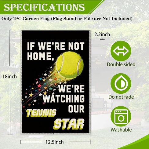 Hafhue If We're Not Home, We're Watching Our Tennis Star Garden Flag, 12 x 18 Inch Double Sided Farmhouse Holiday Yard Garden Lawn Patio Court Decor Flag, Tennis Star Support Fan Player Garden Flags in Saudi Arabia