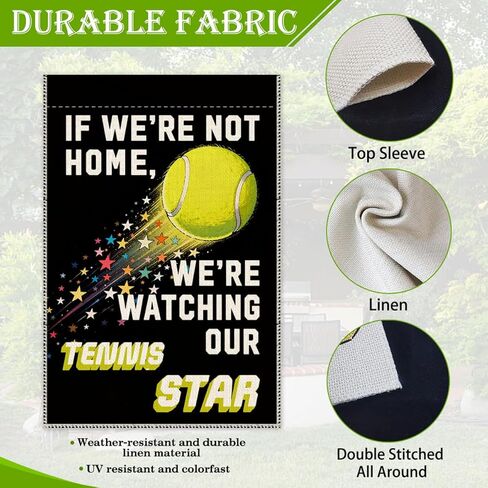 Hafhue If We're Not Home, We're Watching Our Tennis Star Garden Flag, 12 x 18 Inch Double Sided Farmhouse Holiday Yard Garden Lawn Patio Court Decor Flag, Tennis Star Support Fan Player Garden Flags in Saudi Arabia
