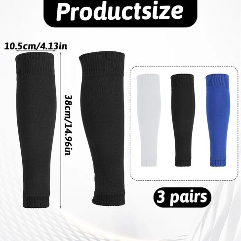 Shin Guard Sleeves, 3 Pairs Pre Cut Football Sock Sleeves Soft Breathable Soccer Sock Sleeve Elastic Leg Sleeve for Soccer Running Adult in Saudi Arabia