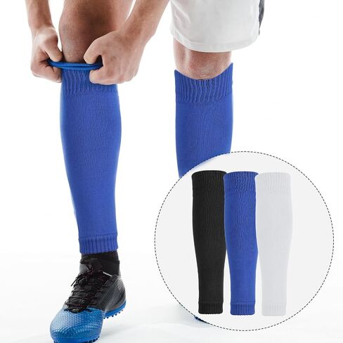 Shin Guard Sleeves, 3 Pairs Pre Cut Football Sock Sleeves Soft Breathable Soccer Sock Sleeve Elastic Leg Sleeve for Soccer Running Adult in Saudi Arabia