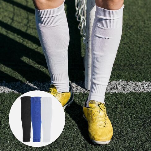 Shin Guard Sleeves, 3 Pairs Pre Cut Football Sock Sleeves Soft Breathable Soccer Sock Sleeve Elastic Leg Sleeve for Soccer Running Adult in Saudi Arabia