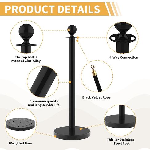 8Pcs Stanchions and Velvet Ropes with 15ft Red Carpet,Complete Crowd Control Barriers Set with 6 Red Velvet Ropes & Stainless Steel Posts for Party, Wedding, Event Supplies,Black in Saudi Arabia