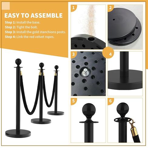8Pcs Stanchions and Velvet Ropes with 15ft Red Carpet,Complete Crowd Control Barriers Set with 6 Red Velvet Ropes & Stainless Steel Posts for Party, Wedding, Event Supplies,Black in Saudi Arabia
