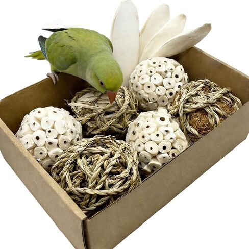Bird Toys Sola Balls Parakeet Toys cuttlebone with Soft Natural Chew Grass Balls for Parrots, Conures, Rabbits, Hamster, Guinea Pig, Chinchilla.(Style 1, 10 PCs) in Kuwait