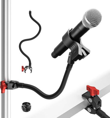 Gooseneck Microphone Stand, 19.69" Adjustable Mic Clip with 3/8" to 5/8" Adapter, Heavy Duty Metal Super Crab Desk & Pole Clamp Mic Holder Compatible with Shure/Fifine/AT2020/Pyle/Blue Snowball/Razer in Saudi Arabia