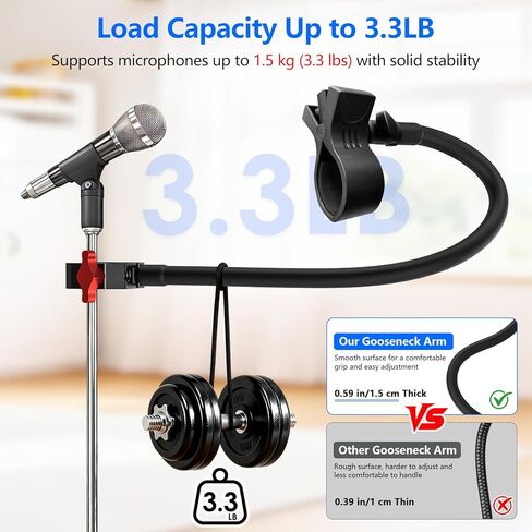 Gooseneck Microphone Stand, 19.69" Adjustable Mic Clip with 3/8" to 5/8" Adapter, Heavy Duty Metal Super Crab Desk & Pole Clamp Mic Holder Compatible with Shure/Fifine/AT2020/Pyle/Blue Snowball/Razer in Saudi Arabia
