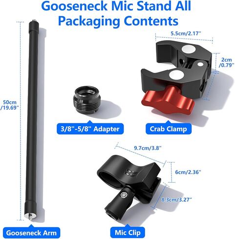 Gooseneck Microphone Stand, 19.69" Adjustable Mic Clip with 3/8" to 5/8" Adapter, Heavy Duty Metal Super Crab Desk & Pole Clamp Mic Holder Compatible with Shure/Fifine/AT2020/Pyle/Blue Snowball/Razer in Saudi Arabia