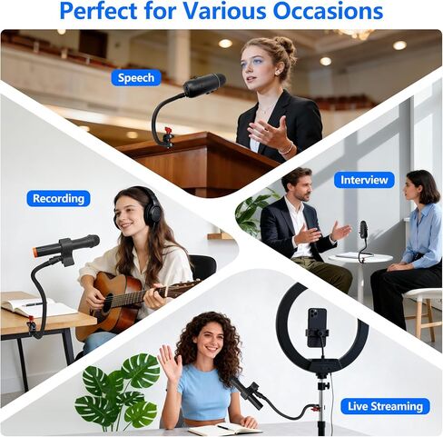Gooseneck Microphone Stand, 19.69" Adjustable Mic Clip with 3/8" to 5/8" Adapter, Heavy Duty Metal Super Crab Desk & Pole Clamp Mic Holder Compatible with Shure/Fifine/AT2020/Pyle/Blue Snowball/Razer in Saudi Arabia
