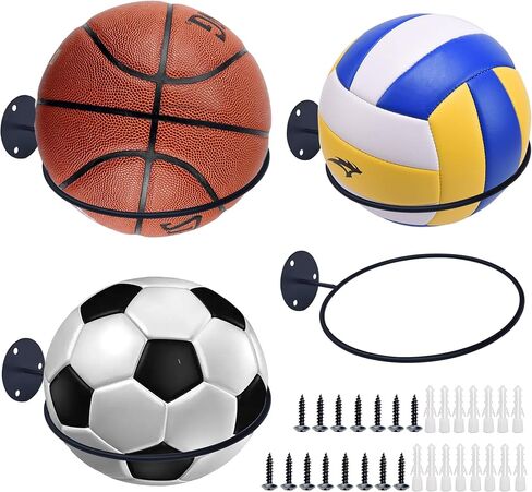 4 قطع كرة سلة مثبتة على الحائط حامل عرض، رف كرة عالمي معدني أسود حامل حامل موفر للمساحة لكرة السلة وكرة القدم وكرة القدم وكرة القدم وعرض تخزين كرة القدم in Kuwait