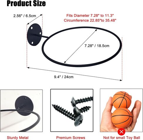 4 قطع كرة سلة مثبتة على الحائط حامل عرض، رف كرة عالمي معدني أسود حامل حامل موفر للمساحة لكرة السلة وكرة القدم وكرة القدم وكرة القدم وعرض تخزين كرة القدم in Kuwait