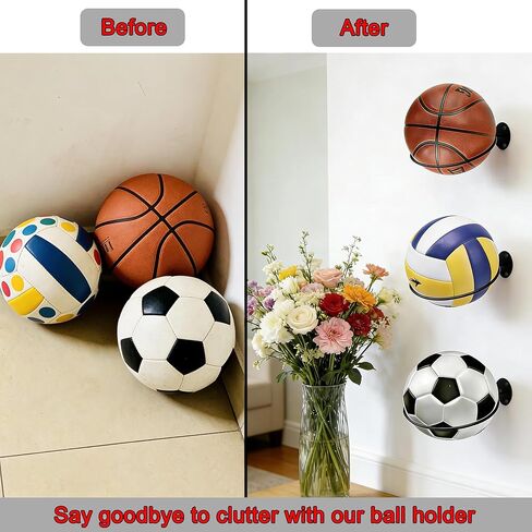 4 قطع كرة سلة مثبتة على الحائط حامل عرض، رف كرة عالمي معدني أسود حامل حامل موفر للمساحة لكرة السلة وكرة القدم وكرة القدم وكرة القدم وعرض تخزين كرة القدم in Kuwait