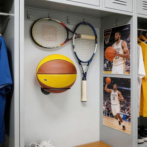 4 قطع كرة سلة مثبتة على الحائط حامل عرض، رف كرة عالمي معدني أسود حامل حامل موفر للمساحة لكرة السلة وكرة القدم وكرة القدم وكرة القدم وعرض تخزين كرة القدم in Kuwait