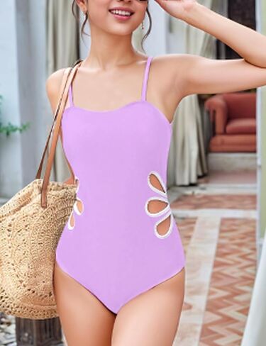 Arssm Girls One Piece Swimsuits Cut Out Bathing Suit with Cover Up Skirt Swimwear 8-14Y(Purple-14Y) in Saudi Arabia
