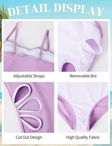 Arssm Girls One Piece Swimsuits Cut Out Bathing Suit with Cover Up Skirt Swimwear 8-14Y(Purple-14Y) in Saudi Arabia