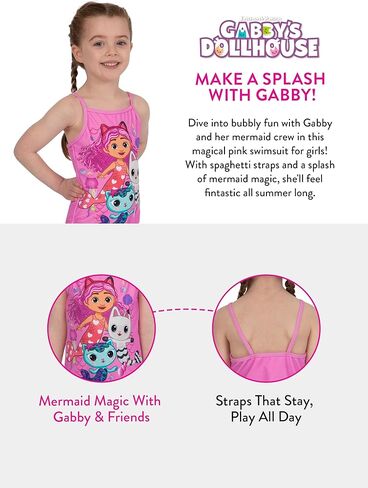 DreamWorks Gabby’s Dollhouse Girls Bathing Suit, Mermaid Girls Swimsuit, Kids Bathing Suit for Summer in Saudi Arabia