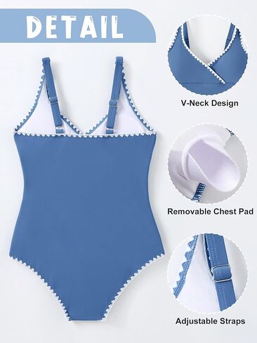 GEMLON Girls Swimsuit One Piece Swimwear Padded Adjustable Strap Beach Bathing Suit Color Contrast Swimsuit Teens 7-16Y in Saudi Arabia