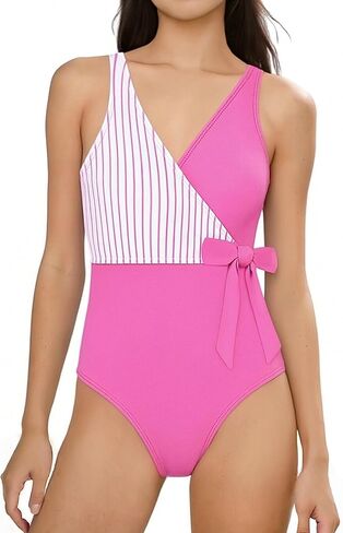 ملابس سباحة للفتيات كتلة الألوان قطعة واحدة ملابس سباحة بأشرطة قابلة للتعديل تصميم فيونكة للفتيات بدلة استحمام 7-16 سنة in Kuwait