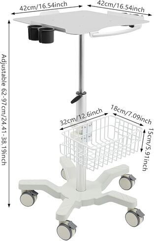 عربة دوارة طبية مع 5 عجلات قابلة للقفل، عربة أدوات من سبائك الألومنيوم قابلة للتعديل بارتفاع 24-38 بوصة، سعة 22 رطلًا للاستخدام المنزلي في عيادة المستشفى وصالون التجميل in Kuwait
