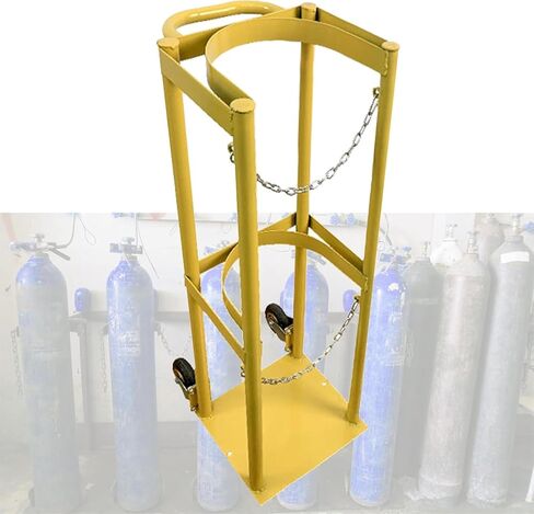 Nitrogen Cylinder Cart with Protective Chain, Yellow Oxygen Tank Storage Rack, Heavy-Duty Fixed Gas Cylinder Stand for Laboratory/Hospital/Factory/Research Room, 35x30x100cm in Saudi Arabia