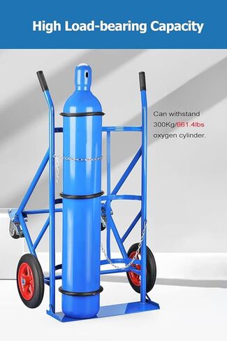 Heavy Duty Oxygen Cylinders Cart with Chain & 13" Wheels, Steel Oxygens Tank Cart for 40/50L Cylinder, Sturdy Carts for Hospital Factory Laboratory CDC, Blue-108cm/42.5in in Saudi Arabia