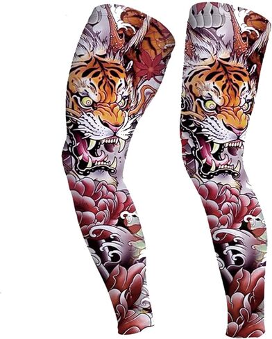 Sun Protection Leg Sleeves for Cycling,Ice Silk Tattoo Print 1 Pair Nonslip Ideal for Summer Outdoor Sports in Saudi Arabia