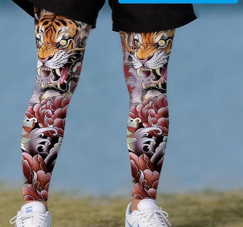 Sun Protection Leg Sleeves for Cycling,Ice Silk Tattoo Print 1 Pair Nonslip Ideal for Summer Outdoor Sports in Saudi Arabia