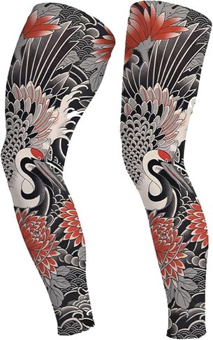 Sun Protection Leg Sleeves for Cycling,Ice Silk Tattoo Print 1 Pair Nonslip Ideal for Summer Outdoor Sports in Saudi Arabia