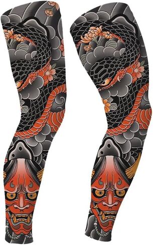 Sun Protection Leg Sleeves for Cycling,Ice Silk Tattoo Print 1 Pair Nonslip Ideal for Summer Outdoor Sports in Saudi Arabia