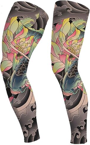 Sun Protection Leg Sleeves for Cycling,Ice Silk Tattoo Print 1 Pair Nonslip Ideal for Summer Outdoor Sports in Saudi Arabia