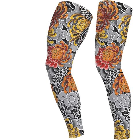 Sun Protection Leg Sleeves for Cycling,Ice Silk Tattoo Print 1 Pair Nonslip Ideal for Summer Outdoor Sports in Saudi Arabia