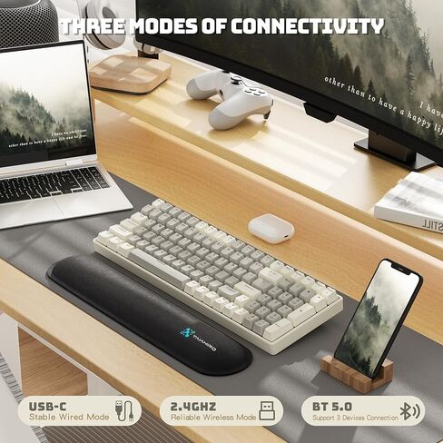 لوحة مفاتيح ألعاب ميكانيكية كريمية لاسلكية-100 مفاتيح قابلة للتبديل ، مفاتيح خطية صامتة ، 3 وضع (BT/2.4G/USB-C) ، LED الخلفية ، 3000 مللي أمبير ، راحة معصم من أجل WIN/MAC Gaming & MAC in Kuwait