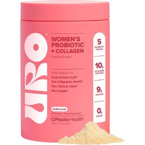 URO Women's Probiotic + مسحوق ببتيدات الكولاجين - صحة المهبل والجلد والأمعاء في ملعقة واحدة يومية - مع ببتيدات الكولاجين المتحللة، ومزيج البروبيوتيك، والبريبيوتيك XOS - 20 حصة in Kuwait