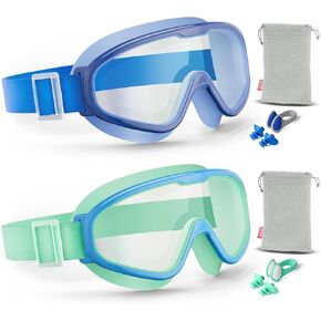 Aegend 2PCS Swim Goggles with Fabric Strap, Kids Swimming Goggles Wide View No Leaking Pool Goggles for Kid Youth Adult in Kuwait