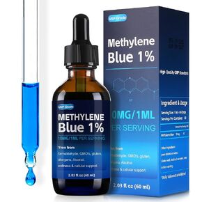 Methylene Blue 1% Solution - USP Pharmaceutical Grade - Ultra High Purity Drops - Third Party Lab Tested, Formaldehyde & Alcohol Free - Non-GMO, Made in USA - 60ml (2.03 fl oz) in Kuwait