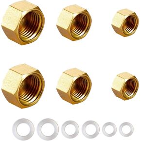 6 قطع من أغطية الأنابيب النحاسية، غطاء سباكة برأس سداسي 1/8 بوصة 1/4 بوصة 3/8 بوصة NPT أنثى مع حشية مطاطية (تركيبات لمعرف 3/8 بوصة 1/2 بوصة 5/8 بوصة) in Kuwait