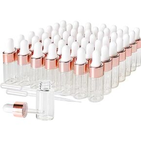 50 Pack 3ml Mini Clear Glass Essential Oil Dropper Bottle with Rose Gold Lid Sample Containers Perfume Liquid Vials for Traveling in Saudi Arabia