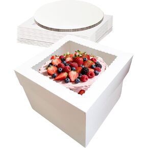 3 Pack Cake Boxes,10x10x8 Inch Tall Cake Box with Cake Boards 10",Disposable Cake Containers with Lids,White Bakery Boxes with Large Window,for Layer Cakes,Pies,Donuts,Cookies,Wedding,Birthday,Party in Saudi Arabia