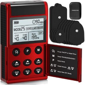 وحدة تحفيز العضلات KingPavonini 4 في 1، DIY & TENS & EMS & MASS، آلة TENS ثنائية القناة 40 شدة، محفز العضلات لعلاج تخفيف آلام عرق النسا وآلام الظهر، 12 وسادة (الموديل: B2501) in Kuwait