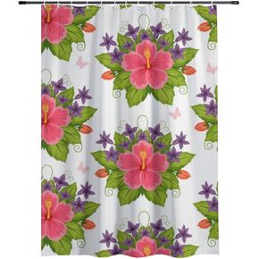 ستارة حمام بطباعة فراشة زهرية مع خطافات، ستارة دش صيفية مقاومة للماء، ستائر بوهو من القماش قابلة للغسل للحمام للتخييم ديكور لطيف 72 × 72 بوصة in Kuwait