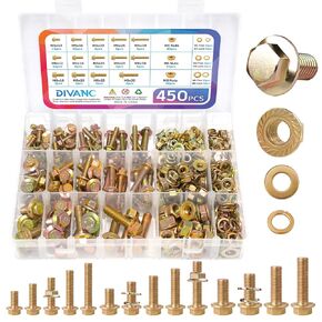 مجموعة متنوعة من 450 قطعة من البراغي والصواميل ذات الحافة المترية من الدرجة 8.8، مجموعة متنوعة من مسامير وصواميل شفة M5 M6 M8 ذات الغطاء السداسي، مطلية بالزنك الأصفر، الطول من 12-30 مم (450 قطعة M5 M6 M8) in Kuwait