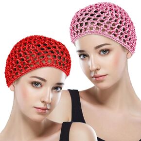 COMNICO 2Pcs Crochet Hair Net Mesh Cover Curls Hair Wrap Towels Sleeping Soft Nylon Bun Lifting Strap Thick Short Knit Snoods Hat Women Long Short Straight Curl Wig in Kuwait