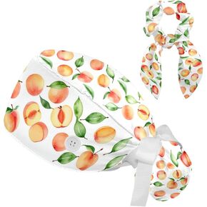 Scrub Caps Women Nursing Hats Peach Fruits with Buttons Ponytail Working Adjustable Pouch Tie Back in Saudi Arabia